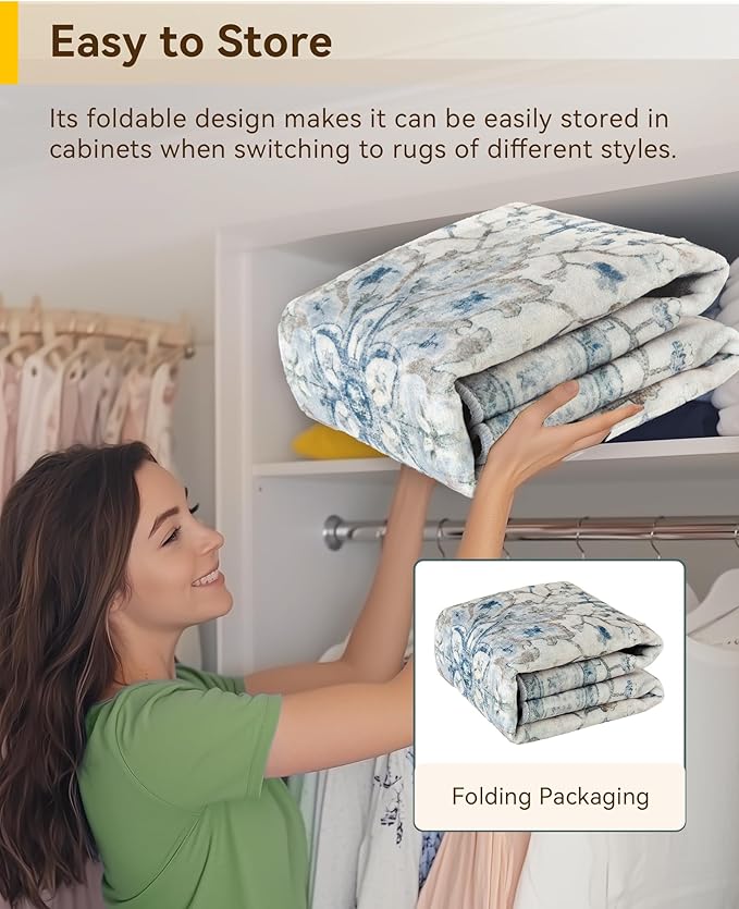 RELEANY Area Rugs 2'x7' Runner Rug Non Slip Washable for Kitchen Hallway Bedroom Beside Laundry Room Bathroom Rug, Floor Carpet, Light Blue Navy Beige Gray White
