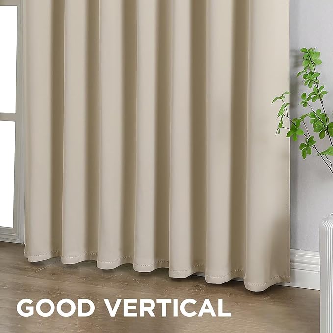 Joydeco Blackout Curtains 63 Inch Length 2 Panels Set, Thermal Insulated Long Curtains& Drapes 2 Burg, Room Darkening Grommet Drapes for Bedroom Living Room Window (Light Beige, W52 x L63 Inch)