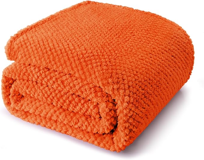 Whale Flotilla Queen Size Fuzzy Fleece Blanket, Fluffy Warm Soft Jacquard Bed Blankets for All Season, Lightweight and Cozy, 90x90 Inch, Burnt Orange