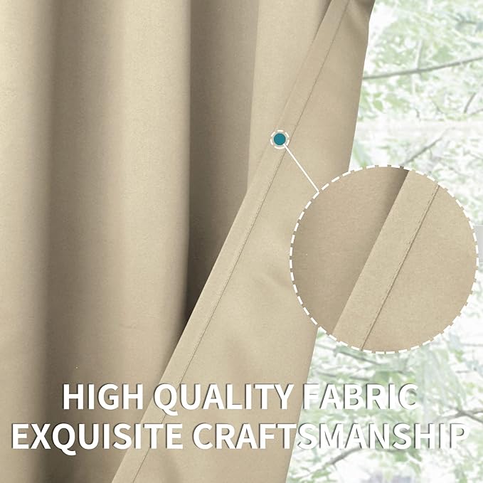 BGment Room Darkening Curtains 63 Inches Long - Grommet Thermal Insulated Drapes Window Treatment Curtains for Bedroom, 2 Panels, 52 x 63 Inch, Beige