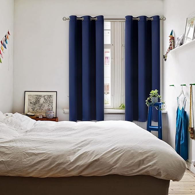 BGment Blackout Curtains for Bedroom 63 Inches Long - Navy Blue Room Darkening Thermal Insulated Sunlight Blocking Grommet Window Drapes for Kids Boys Room, Set of 2 Panels, 42 x 63 Inch