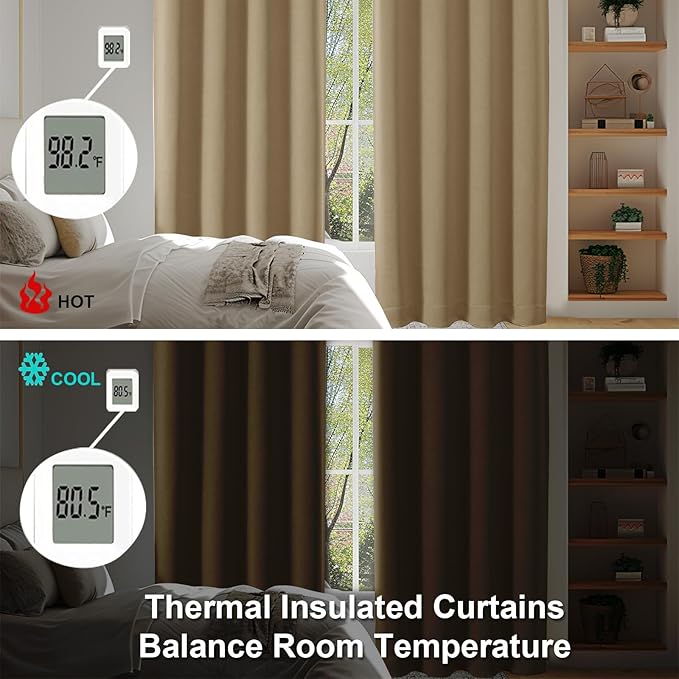 Simplebrand Blackout Extra 10ft Curtains for Patio 120 Inches Long 2 Panels Set, Solid Thermal Insulated Energy Saving Rod Pocket Window Treatment Curtains Blackout Drapes, 50" Wx120 L, Taupe