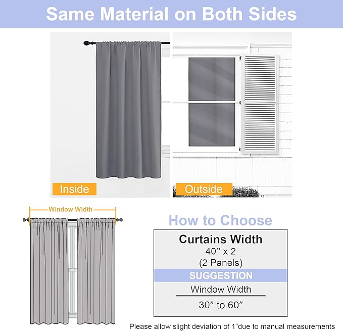 Simplebrand Ava Light Grey Blackout Curtains for Bedroom 84 Inch Length 2 Panels Set, Solid Thermal Insulated Privacy Living Room Window Treatment Curtains Blackout Drapes, W40 x L84 Inch, Light Grey