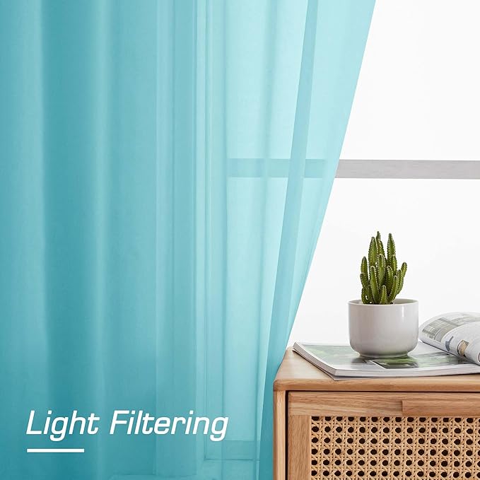 OWENIE Sheer Aqua Curtains for Bedroom Living Room 78 Inches Long 2 Panels Set, Soft Solid Light Filtering Sheer Curtain Rod Pocket Clear Drapes for Window Sliding Door, Aqua, Each 42 x 78 Inch