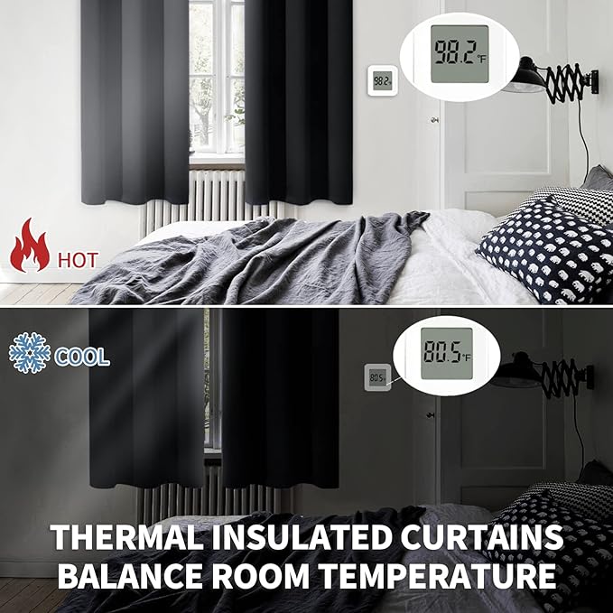 BGment Blackout Curtains - Grommet Thermal Insulated Room Darkening Bedroom and Living Room Curtain, Set of 2 Panels (70 x 63 Inch, Black)