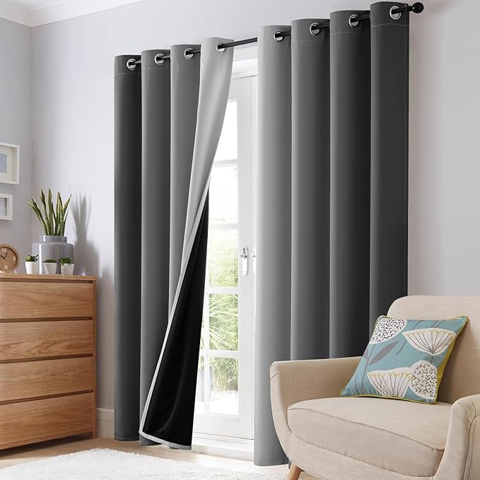 SimpleHome 100% Blackout Ombre Room Darkening Curtains for Living Room, Light Blocking Grey to Greyish White Thermal Insulated Grommet Window Drapes for Bedroom, 2 Panels, 52x96 inches Length