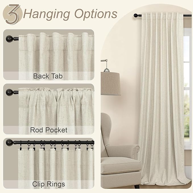 Pitalk Short Black Out Curtains 58 Inch Long for Bedroom 58 Inch Length Window Treatments Blackout Linen Boho Kitchen Thermal Drapes for Summer Heat Living Dining Room Bathroom 2 Panels Set Tan Beige