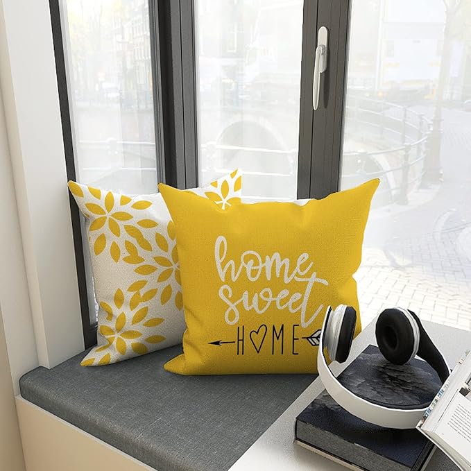 YCOLL Pillow Covers 20x20 Set of 4, Modern Sofa Throw Pillow Cover, Decorative Outdoor Linen Pillow Covers Set of 4 for Couch Sofa Bed and Car, Yellow