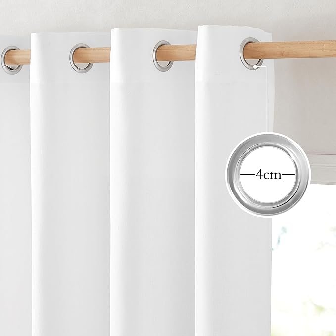 NICETOWN White Linen Kitchen Window Curtains Over Sink, Grommet Thick Linen White Short Window Treatments Privacy Assured with Light Filtering for Bedroom/Bathroom, W34 x L36, 2 Panels