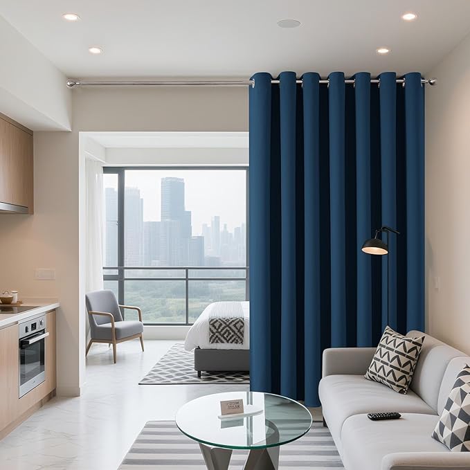 Joydeco Blackout Patio Sliding Door Curtains 90 Inches Long, Grommet Privacy Room Divider Curtains, Extra Wide Thermal Blackout Drapes for Bedroom Living Room (Navy Blue, 100Wx90L, 1 Panel)
