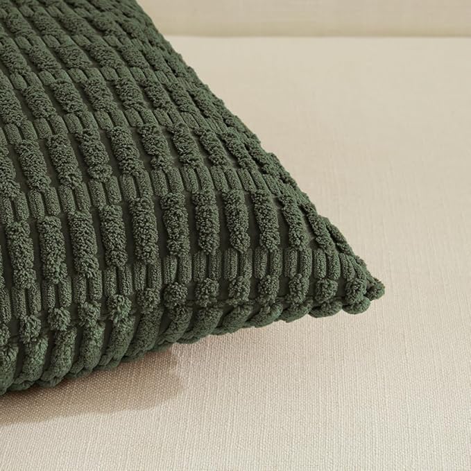 Fancy Homi 4 Packs Boho Olive Green Decorative Throw Pillow Covers 20x20 Inch for Couch Bed Sofa, Rustic Modern Farmhouse Home Decor, Soft Plush Corduroy Square Cute Cushion Case 50x50 cm