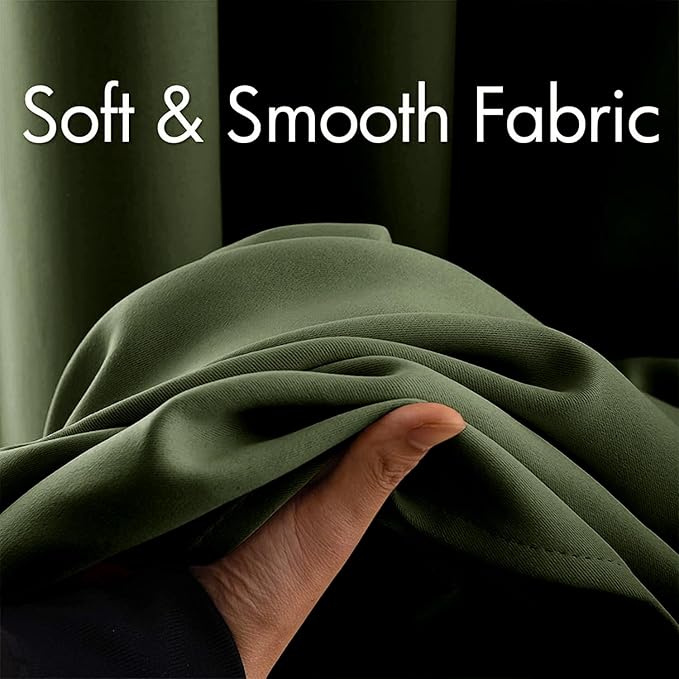 MIULEE Blackout Room Darkening Curtains Thermal Insulated Drapes Solid Window Treatment Set Grommet Top Light Blocking Curtain for Living Room/Bedroom 2 Panels 42 x 84 inch Olive Green