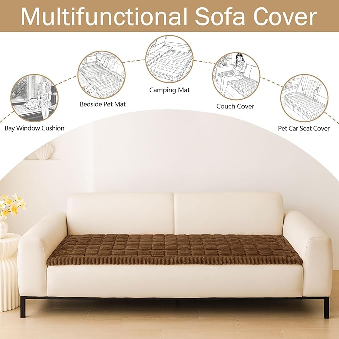 hyha Couch Covers for Dogs Washable, Non Slip Plush Dog Sofa Protectors, Fuzzy Pet Couch Covers for 3 Cushion Sofa Pet Friendly (Brown, 27.6" x 47")