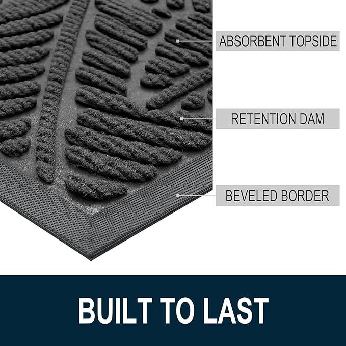 Colorxy Waterproof Doormat, Sturdy Natural Rubber Front Indoor Mat, Non Slip Low Profile Outdoor Door Mat, Stain and Fade Resistant Floor Mats, Easy Clean Patio Entry Mat, 71''x47'', Light Grey