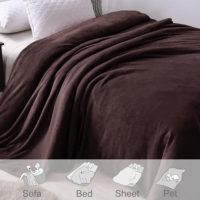 Exclusivo Mezcla Fleece Throw XL Blanket for Couch, Sofa, Super Soft and Warm Coffee Blankets, All Season, Cozy, Plush, Lightweight, 50x70 Inches