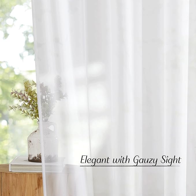 NICETOWN White Sheer Kitchen Window Curtains 24 inches Long, Grommet Short Curtains Elegant & Airy Breathable Light Filtering Drapes for Cafe/Basement, W30 x L24, 2 Panels