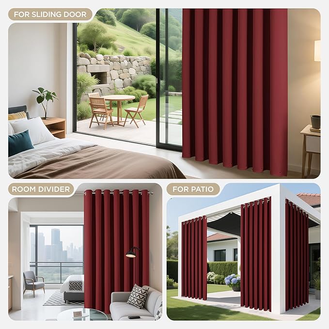 Joydeco Blackout Patio Sliding Door Curtains 84 Inches Long, Grommet Privacy Room Divider Curtains, Extra Wide Thermal Blackout Drapes for Bedroom Living Room (Burgundy Red, 60Wx84L, 1 Panel)