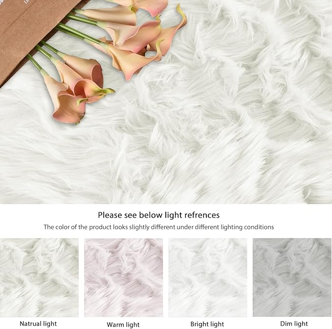 ORINOVA White Faux Sheepskin Shaggy Fur Rug for Living Room Soft Plush Machine Washable Fluffy 4x6 Area Rugs for Bedroom Nursery Rug