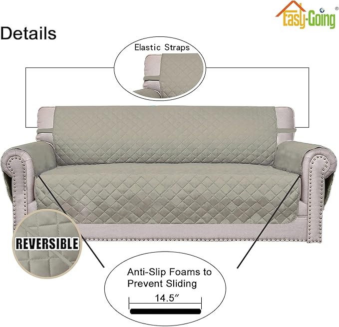 Easy-Going Chair Sofa Slipcover Reversible Sofa Cover Water Resistant Couch Cover Furniture Protector Cover with Elastic Straps for Pets Kids Children Dog Cat (Chair, Beige/Beige)