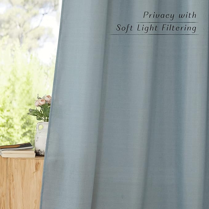 NICETOWN Thick Linen Stone Blue Curtains 108 inch Long for Living Room, Grommet Semi Sheer Linen Blend Curtains & Drapes Privacy Added with Light Filtering for Bedroom, W55 x L108, 2 Panels