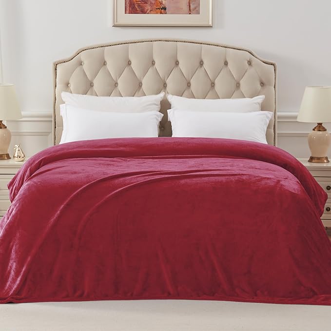 Exclusivo Mezcla Fleece Blanket Twin Size for Bed, Super Soft and Warm, All Season, Cozy, Plush, Lightweight, 60x80 Inches Deep Red
