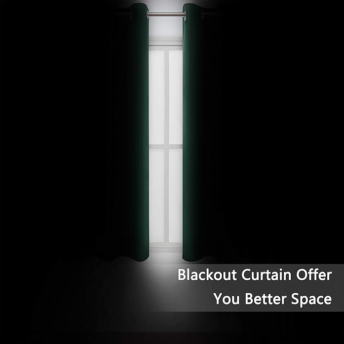LEMOMO Dark Green Blackout Curtains 66 x 63 Inch Length/Set of 2 Curtain Panels/Thermal Insulated Room Darkening Blackout Curtains for Bedroom