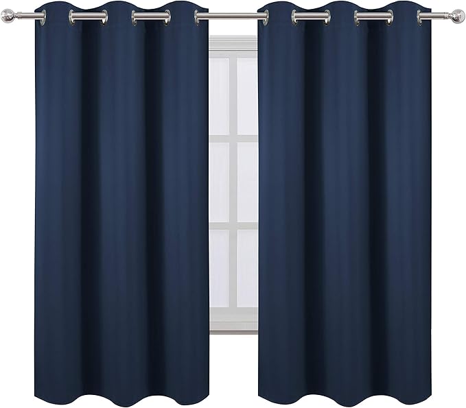 LEMOMO Navy Blackout Curtains/38 x 54 Inch Length/Set of Two Panels Grommet Bedroom Curtains