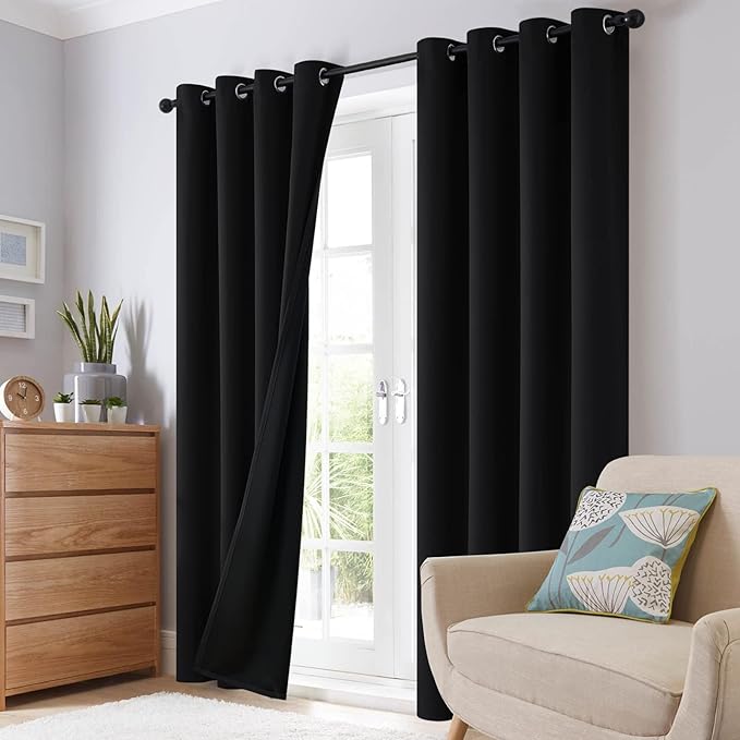 SimpleHome 100% Blackout Curtains for Bedroom,Thermal Insulated Black Grommet Window Drapes Room Darkening Curtains for Living Room with Black Back,38 x 63 Inch,2 Panels