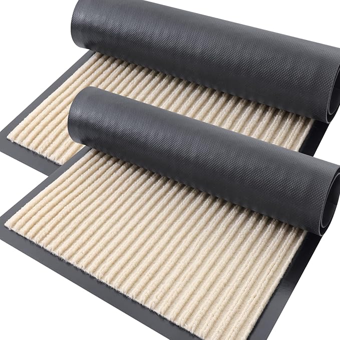 OLANLY Front Door Mat Indoor Outdoor Entrance, 2-Pack 35 x 23 Inch, Waterproof Heavy Duty Doormat, Fade Resistant, Low Profile, Easy Clean Patio Porch Welcome Floor Mats for Entry, Beige