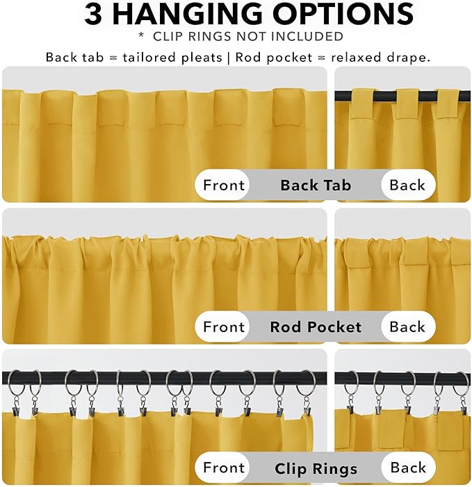 Deconovo Blackout Curtains, Thermal Insulated, W52 x L95 2 Panels, Back Tab, Machine Washable, Room-Darkening Drapes for Bedroom/Living Room Mellow Yellow