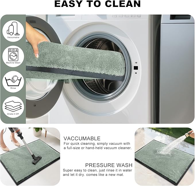 Mibao Dirt Trapper Door Mat for Indoor Outdoor, Waterproof All-Season, All-Weather Doormat, Heavy Duty Non-Slip Entrance Rug, Low Profile Absorbent Entrance Mat Carpet, 48" x 24", Green