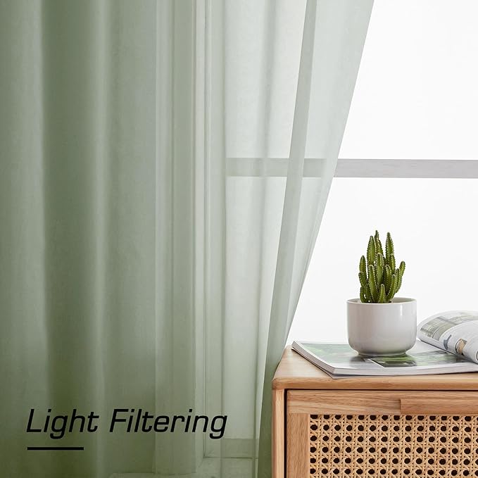 OWENIE Sheer Curtains, Sage Green Sheer Curtains 78 inch Length 2 Panels Set, Rod Pocket Voile Fimly Sheer Drapes for Living Room/Bedroom, 2pcs, Each 42" W x 78" L
