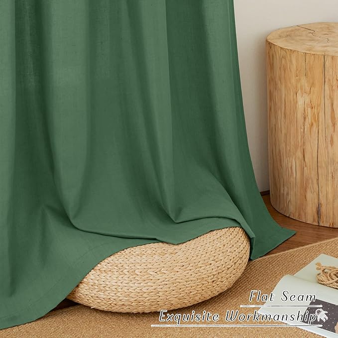 NICETOWN Linen Curtains 96 inches Long for Living Room, Grommet Semi Sheer Drapes Linen Weave Window Treatments Privacy Added with Light Filtering for Bedroom, Olive Green, W34 x L96, 2 Panels