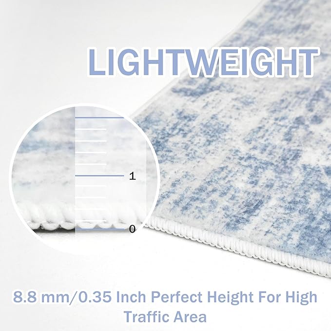 IOHOUZE Abstract Runner Rug 2x6 Ft Washable Runners for Hallways, Non Slip Kitchen Runner Printed Faux Wool Entryway Runner Indoor, Modern Abstract Floor Carpet for Hall Bedroom, Light Blue Grey