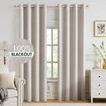 MIULEE 100% Blackout Linen Textured Curtains for Bedroom Solid Thermal Insulated Ivory Grommet Room Darkening Curtains & Drapes Luxury Decor for Living Room Nursery 52 x 94 Inch (2 Panels)