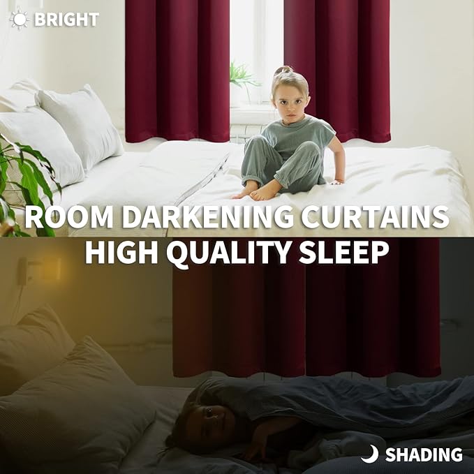 BGment Blackout Curtains for Bedroom - Grommet Thermal Insulated Room Darkening Curtains for Living Room, Set of 2 Panels, Each 46 x 54 Inch, Burgundy Red