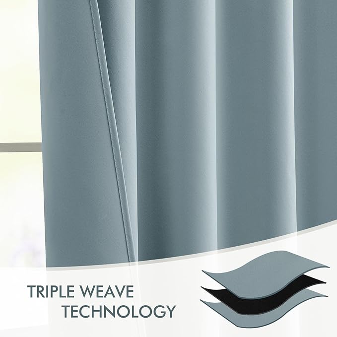 MIULEE Slate Blue Back Tab Blackout Curtains 63 Inch Length 2 Panels Set for Living Room Bedroom Privacy, Rod Pocket/Pinch Pleat Thermal Insulated Room Darkening Pleated Light Blocking Drapes
