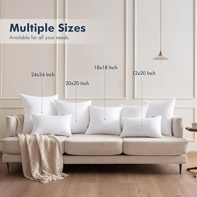 MIULEE Throw Pillows Inserts, Pack of 2 12x20 Inch 100% Virgin Fiber Filling Bed Couch Pillows