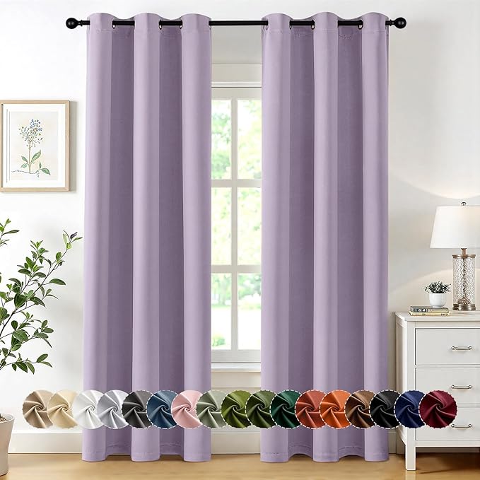 MIULEE Lilac Blackout Curtains for Bedroom Living Room 72 Inches Long 2 Panels, Thermal Insulated Room Darkening Drapes Solid Grommet Noise Reduction Light Blocking Window Treatments 40x72 Inch