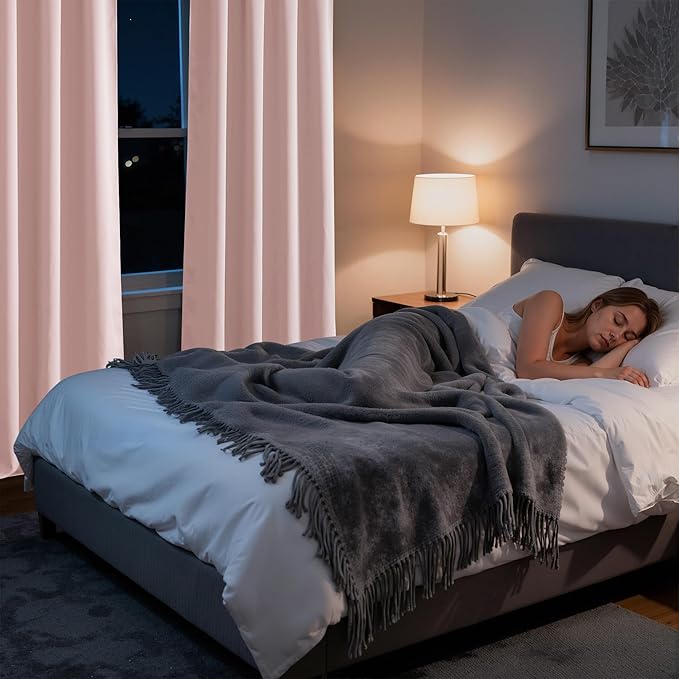 RYB HOME Bedroom Blackout Curtains 63 inches Long, 100% Blackout Thermal Insulated Noise Reducing Curtains for Living Room Nursury, 62 inches Wide by 63 inches Long, Baby Pink
