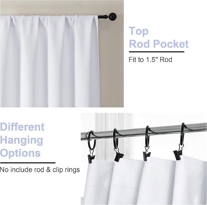 Simplebrand Ava Pure White Light Filtering Curtains for Bedroom 63 Inch Length 2 Panels Set, Solid Thermal Insulated Privacy Living Room Window Treatment Curtains Light Filtering, W50 x L63 Inch