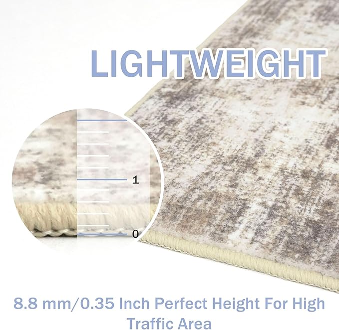 IOHOUZE Abstract Runner Rug 3x12 Ft Washable Runners for Hallways, Non Slip Kitchen Runner Printed Faux Wool Entryway Runner Indoor, Modern Abstract Floor Carpet for Hall Kitchen, Beige Brown