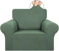KEKUOU Stretch Single Sofa Slipcover 1 Piece Couch Sofa Cover (31"-55") Furniture Protector 1 Seater Sofa with Elastic Bottom for Kids,Pet.Jacquard Small Checked Pattern Fabric(Small,Greyish Green)