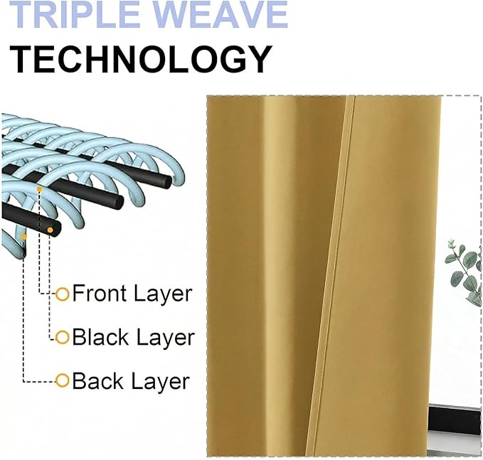 Simplebrand Ava Bright Gold Short Blackout Curtains for Bedroom 54 Inches Long 2 Panels Set, Solid Thermal Insulated, Energy Saving Window Treatment Curtains Blackout Drapes, W40 x L54 Inch
