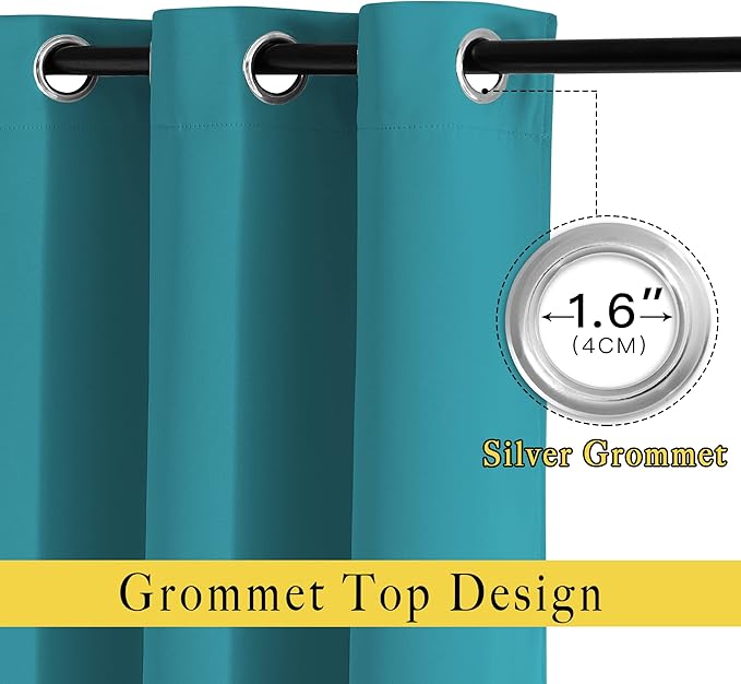 NICETOWN Blackout Peacock Teal Curtains 84 inches Long, Grommet Room Darkening Thermal Insulated Sound Dampening Window Treatments for Bedroom/Home Office, 2 Panels, W46 x L84