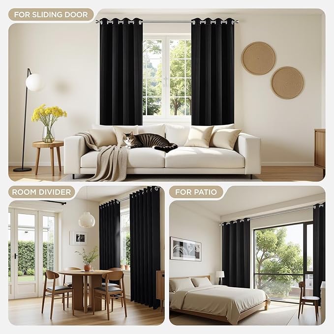 Joydeco Blackout Curtains for Bedroom 120 Inch Long 2 Panels, Room Darkening Grommet Drapes, Thermal Insulated Black Out Drapes, Black Curtains for Living Room