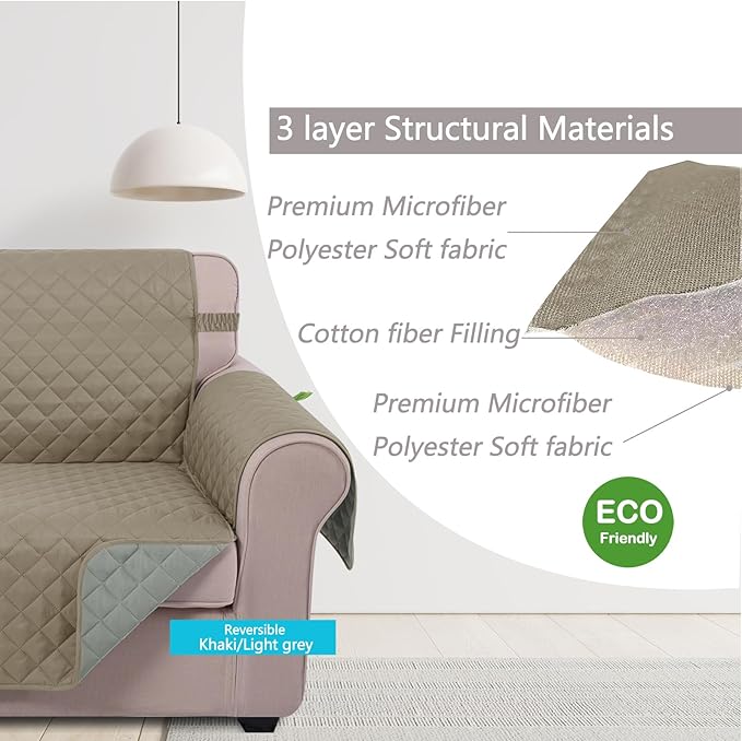 U-NICE HOME Loveseat Sofa Cover Reversible Couch Covers for 2 Cushion Couch for Dogs Furniture Protector Cover with Elastic Straps Water Resistant(Loveseat Small, Khaki/Light Grey)