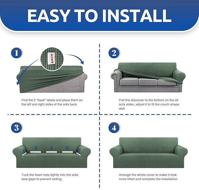 KEKUOU Stretch Single Sofa Slipcover 1 Piece Couch Sofa Cover (31"-55") Furniture Protector 1 Seater Sofa with Elastic Bottom for Kids,Pet.Jacquard Small Checked Pattern Fabric(Small,Greyish Green)