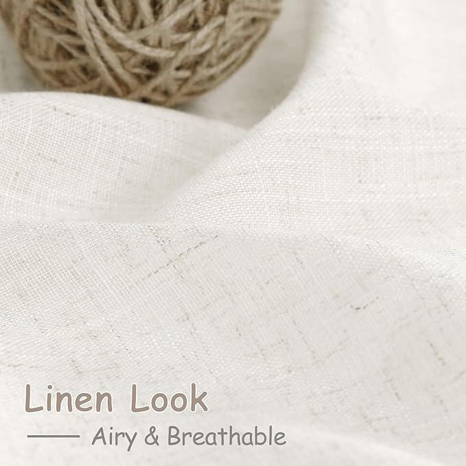 Nanspring Beige White 102 Inch Linen Curtains for Living Room Privacy Semi Sheer Curtains Back Tab and Rod Pocket Farmhouse Coastal Room Decor Curtain for Bedroom Large Window 70x102, 2 Panels