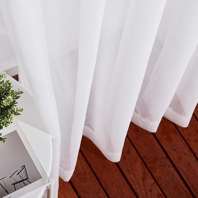 NICETOWN Living Room Sheer Curtains Extra Long 108" L, Eyelet Top Voile Textured Hazy Sheer Panels Window Drapes with Light Penetration for Villa, Ivory, 2 Panels=140" Wide